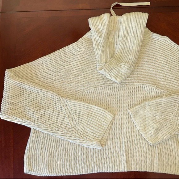 Rag & Bone Sonny Sweater Hoodie Large chunky Knit Crop fisherman Knit Cream - Picture 7 of 8